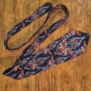 RALPH MARLIN Vintage 2000 Harley Davidson Pinstripe Tattoo Silk Tie
